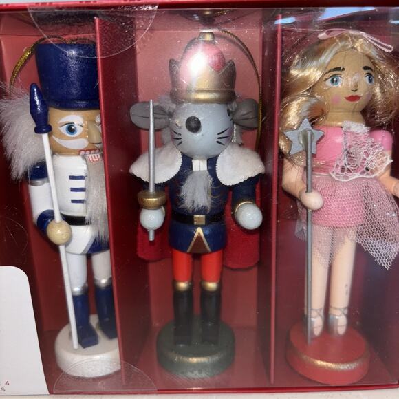 Sleigh Hill Trading Co Nutcracker Mouse King Wood Ornaments Christmas Set of 4 - Picture 3 of 5